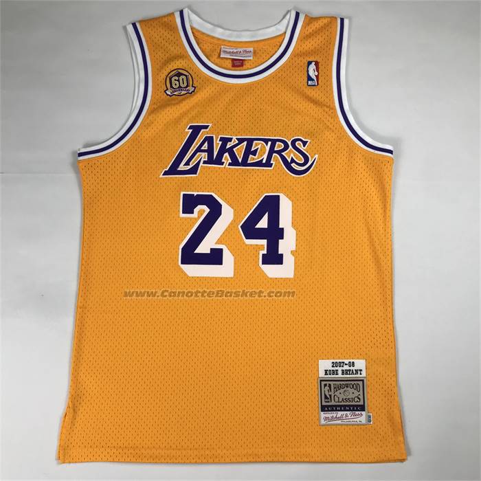 Maglia Los Angeles Lakers Kobe Bryant No 24 Autentico 2007-08 Giallo